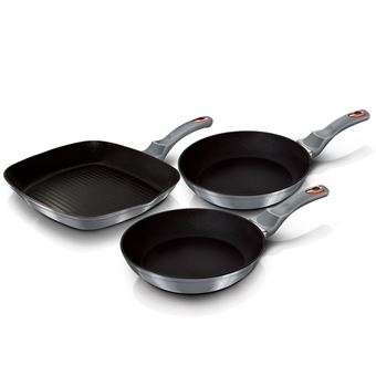 Set de 2 Poêles à Frire 1 Grill Induction 20-24-28cm Aluminium, Antiadhésif Berlinger Haus Moonlight Gris - 1