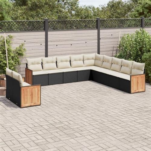 VIDAXL  Salon De Jardin 11 Pcs Avec Coussins Noir R&eacute;sine Tress&eacute;e