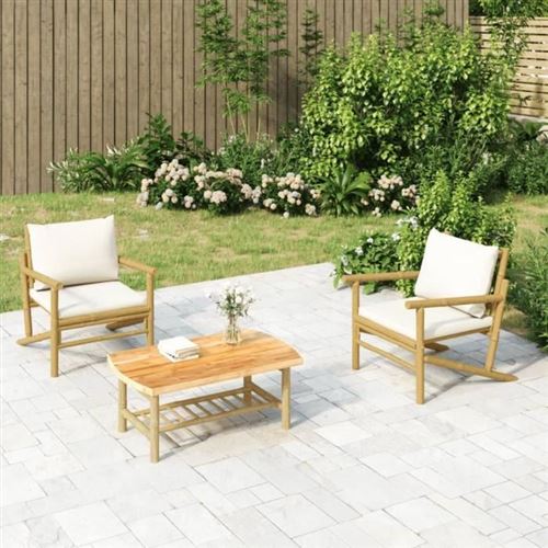 Non Communiqué Blanc Salon De Jardin Modulable Vidaxl Bambou Beige 3 Pieces 2 Personnes