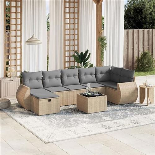 Non Communiqué Beige Salon De Jardin Modulable Vidaxl Rotin 8 Pieces X 70 X 69