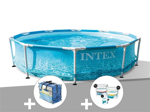 Kit piscine tubulaire Intex Metal Frame Ocean ronde 3,05 x 0,76 m + Bâche à bulles + Kit de traitement au chlore