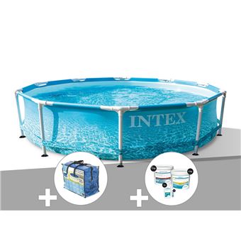 Kit piscine tubulaire Intex Metal Frame Ocean ronde 3,05 x 0,76 m + Bâche à bulles + Kit de traitement au chlore - 1