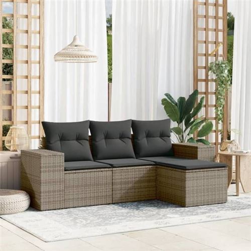 Set Divani Da Giardino 4 Pz Con Cuscini In Polyrattan Grigio - Vidaxl