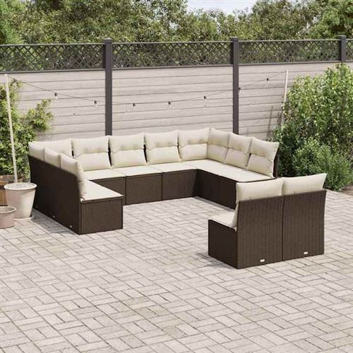 Non Communiqué Marron Vidaxl Salon De Jardin Avec Coussins 11 Pcs, Canapés De Terrasse, Ensemble De Meubles D'extérieur Patio, Moderne, 3218353