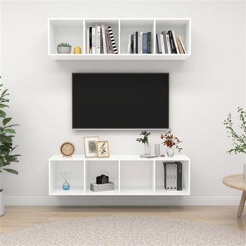 vidaXL Meubles TV muraux 2 pcs Blanc Aggloméré