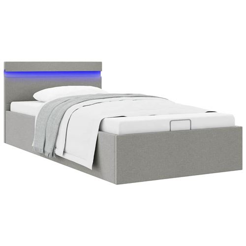 vidaXL Cadre de lit à stockage avec LED Gris clair Tissu 100x200 cm