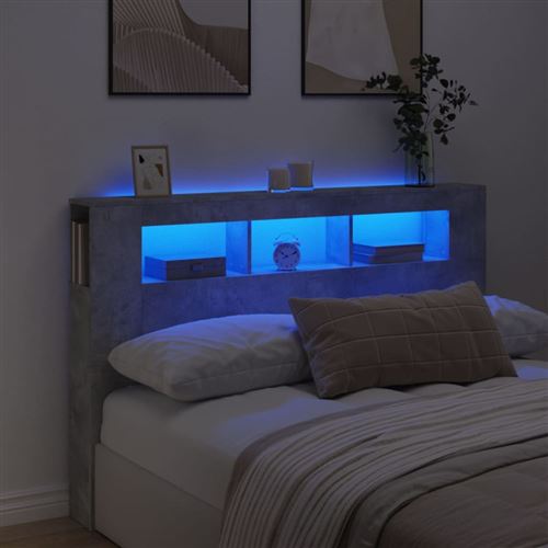 vidaXL Tête de lit à LED gris béton 160x18,5x103,5cm bois d'ingénierie