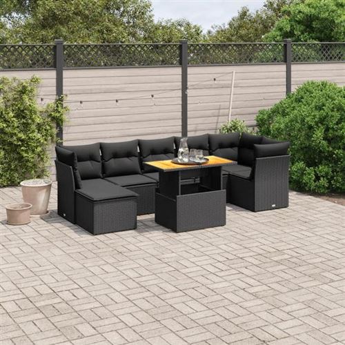 Vidaxl Noir Salon De Jardin 8 Pcs Avec Coussins - Résine Tressée - Image 2