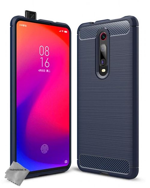 Housse etui coque silicone gel carbone pour Xiaomi Mi 9T Pro + verre trempe - BLEU FONCE - htdmobiles