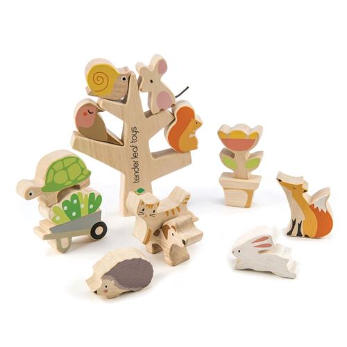Tender Toys arbre à pieux avec animaux bois junior 16 pièces