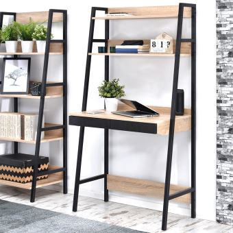 Bureau Echelle Bureau Industriel Tygeo 85 Cm Noir Effet Chene Construction Solide En Acier 2 Etageres 2 Tiroirs Achat Prix Fnac