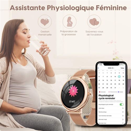 MagicFox Montre Connectée Femmes avec Frequence Cardiaque, Podomètre,  Météo, 15 Modes Sportifs Smartwatch Sport pour Android iphone
