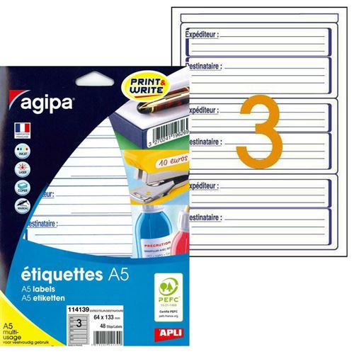 Etui A5 48 &eacute;tiquettes ""exp&eacute;diteurs/destinataires"" 64*133 mm