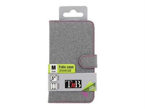 T'nB TWIN UNIVERSAL FOLIO M - Flip cover voor mobiele telefoon - polyester - grijs, roze