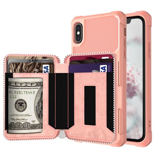 Etui en PU + TPU fermeture éclair rose pour votre Apple iPhone X/XS 5.8 pouces