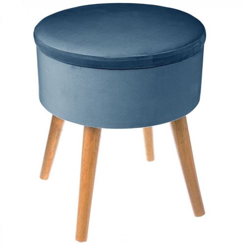 ATMOSPHERA - Tabouret Coffre - Velours - Bleu - Petit - Image 2
