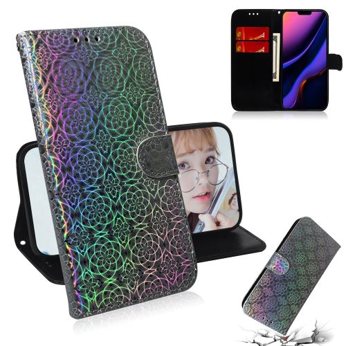 Etui en PU motif de fleurs avec support et cordon gris pour votre Apple iPhone XR (2019) 6.1 pouces