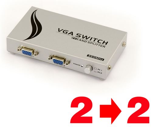 Matrix (Switch et Splitter) VGA - 350MHz Aiguille 2 entrées différentes vers 2 affichages simultanés
