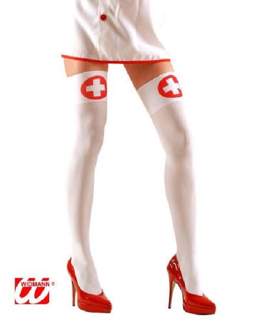 Bas blanc d'infirmière + croix rouge - Taille M/L