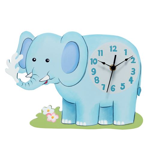 Horloge murale pendule bois décor chambre enfant bébé mixte éléphant TD-12660A
