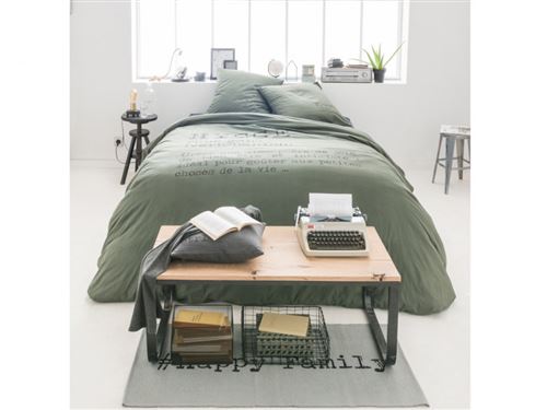 Parure de lit 100% coton HANSEN - housse de couette 240x260cm + 2 taies 63x63cm - Vert