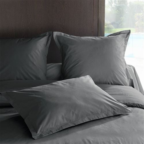 Vent du sud Manoir Taie de Traversin Unie en Coton Percale Ardoise 190 x 43 cm