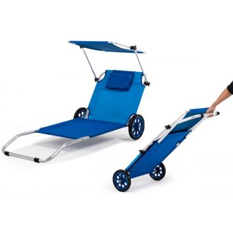 Maui Ride Transat Chaise De Plage Pliable Bleu Avec Parasol