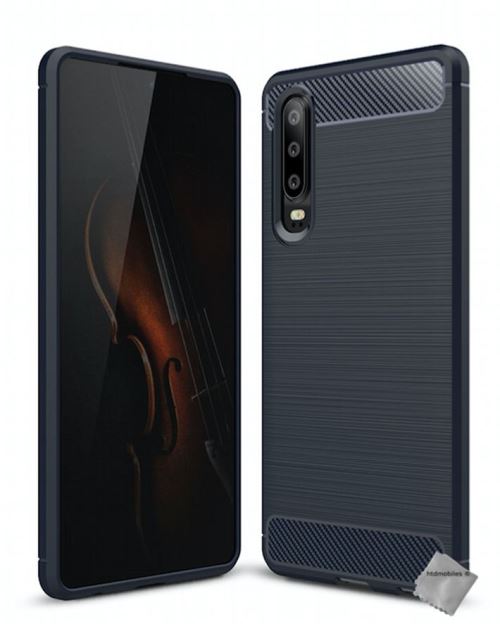 Housse etui coque silicone gel carbone pour Huawei P30 + verre trempe - BLEU FONCE - htdmobiles
