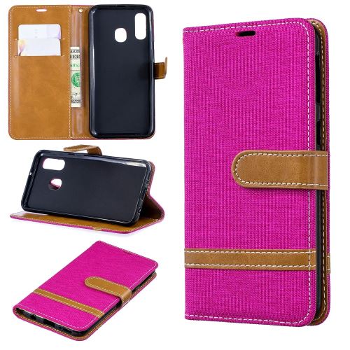 Etui en PU tissu jeans de couleur assortie rose pour votre Samsung Galaxy A40