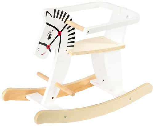 Mamabrum Cheval à Bascule en Bois Evolutif 48 X 26 X 68 CM avec Anneaux de Protection Démontables K11 Stable en Blanc Eco Peinture 12 Mois + Rocker Jouet Traditionnel Siège pour garçons et Filles