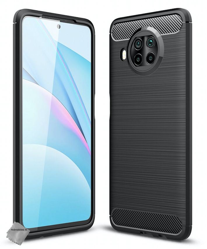 Coque Xiaomi Mi 10T Lite 5G - Housse TPU Motif Carbone + Verre Trempé Inclus - Noir - Neuf