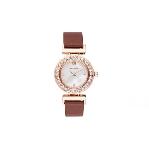 Montre Femme Jean Bellecour Cadran 38cm En Steel Blanc Et Bracelet Marron En Cuir REDL2