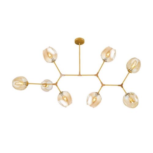 HOMEMANIA Lampe à Suspension Lego Chandelier - à Sphère - de Plafond - Or en Verre, 180 x 25 x 100 cm, 8 x E27, 40W