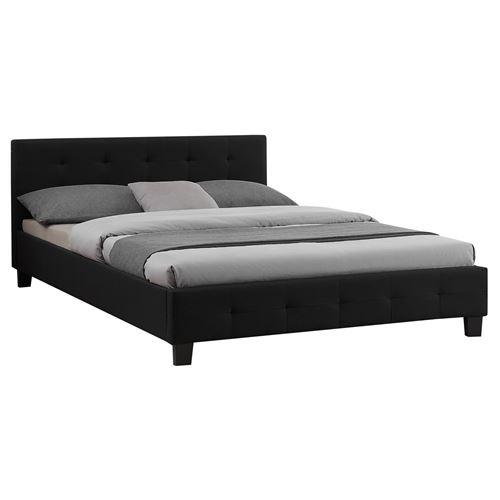 Lit double MATHIEU, 140 x 190 cm, capitonn&eacute; avec sommier, rev&ecirc;tement en tissu noir