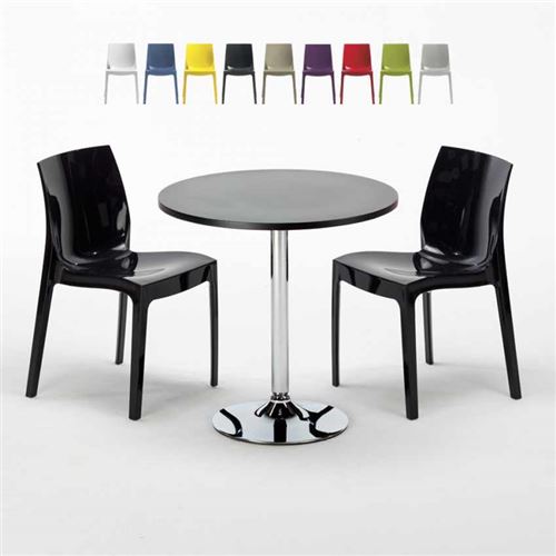 Grand Soleil - Table Ronde Noire 70x70cm Avec 2 Chaises Colorées Grand Soleil Set Intérieur Bar Café Ice Cosmopolitan, Couleur: Rouge