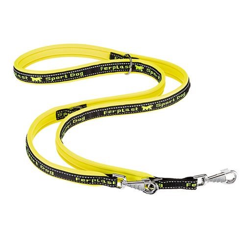 Ferplast Laisse pour le dressage de chiens SPORT DOG MATIC GA20/200, mousqueton innovant avec mécanisme magnétique, poignée rembourrée, coutures réflechissantes, 20 mm x L 200 cm jaune