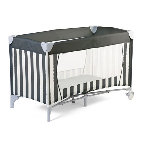 CHILDHOME Lit Parapluie 60x120cm Toile Rayures Gris Blanc