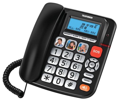 Téléphone SENIOR TELEFUNKEN TF 801 COSI FILAIRE NOIR Bouton SOS
