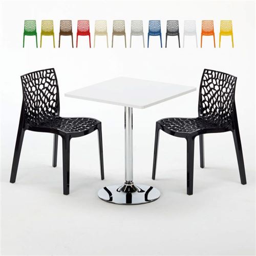 Table Carrée Blanche 70x70cm Avec 2 Chaises Colorées Grand Soleil Set Intérieur Bar Café Gruvyer Cocktail, Couleur: Noir