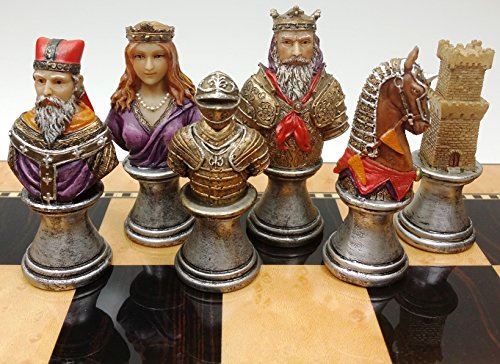 Croisades de l'époque médiévale rouge bustes verts ensemble d'échecs hommes pièces peintes à la main