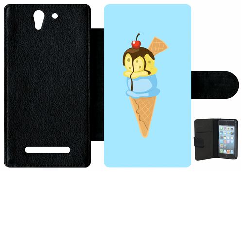 Étui Porte Feuille Sony Xperia C3 Et C3 Dual Glace Cornet Bleu
