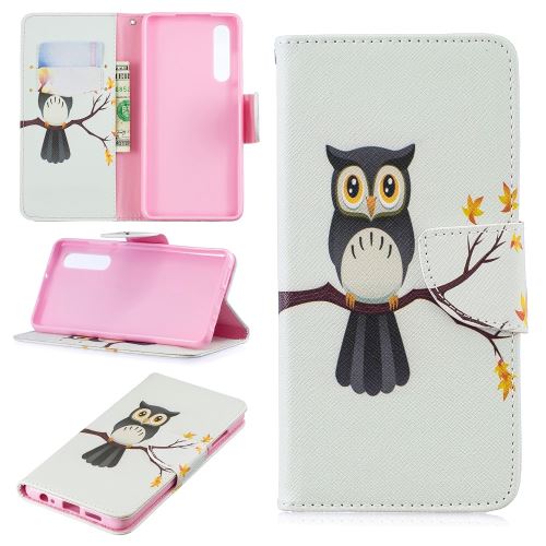 Etui en PU impression de motifs une chouette debout sur une branche pour votre Huawei P30