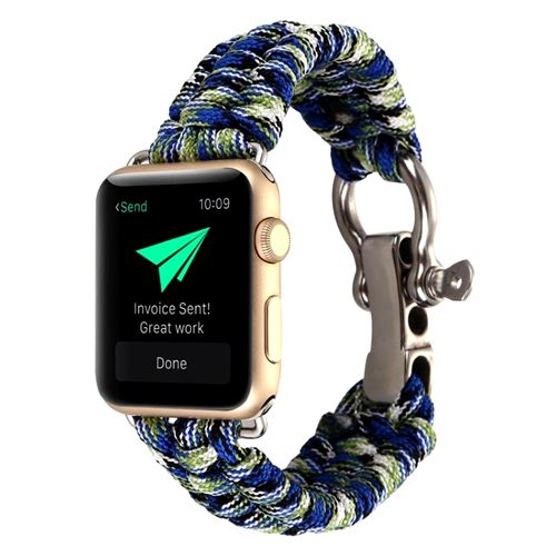 Bracelet Apple Watch 42 et 44 mm Cordon tressé en Nylon - Bleu et Vert