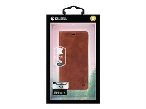 Krusell Sunne 2 Card FolioWallet - Protection à rabat pour téléphone portable - tissu, cuir vieilli - cognac vintage - pour Sony XPERIA XZ2