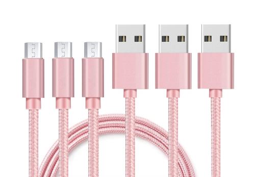 Lot 3 Cables pour ASUS ZENFONE 5 LITE / 4 MAX / 3 MAX / MAX M1 / MAX M2 / GO - Cable Chargeur Micro USB Nylon Tressé Rose 1 Metre [Phonillico®]