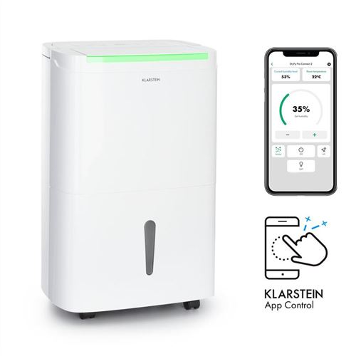 Klarstein DryFy Connect 30 Déshumidificateur d'air - Compression 30L-jour - WiFi - Pour piéces de 25 à 30m² - Réservoir 5L - Blanc