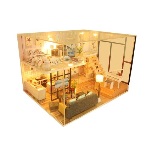 Maison Miniature Bricolage 3D en Bois Meubles Led Maison Puzzle Décorez Cadeaux Creative Multicolore PT323