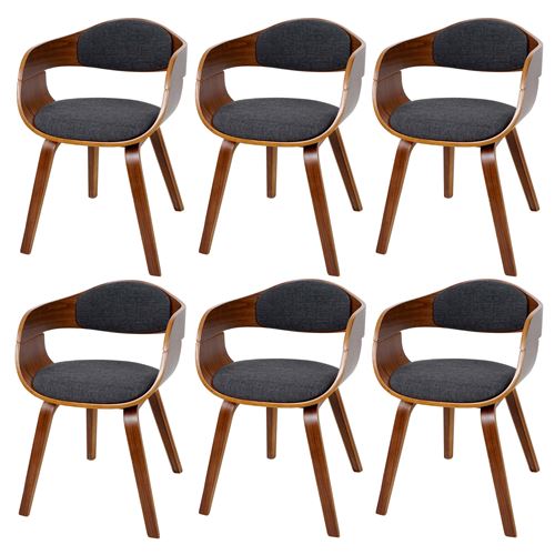 6x chaise de salle à manger MENDLER HWC-A47 bois courbé aspect noix tissu gris foncé