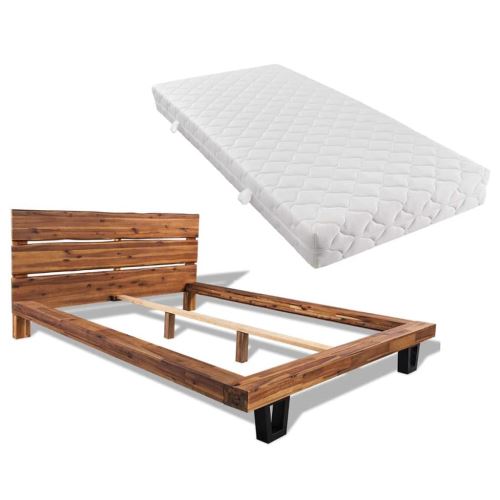 vidaXL Lit avec matelas Bois d'acacia massif 180 x 200 cm