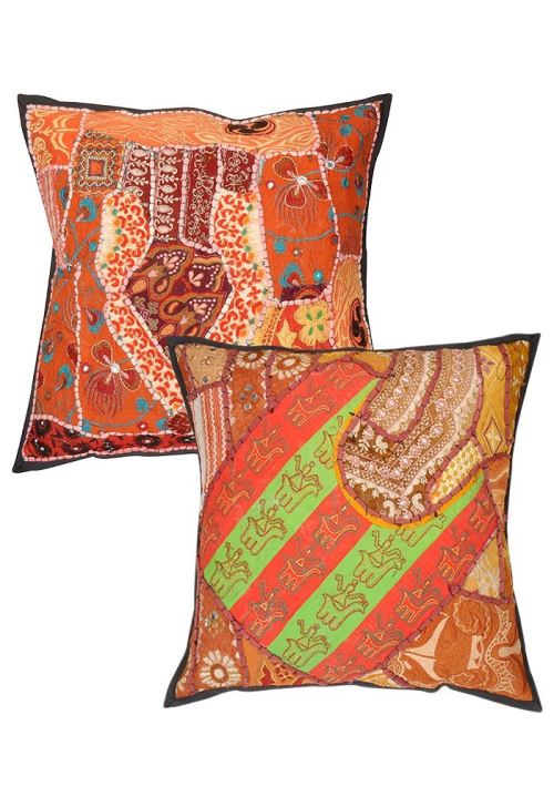 Rajrang cCS05464 patch work coton taie d'oreiller-marron
